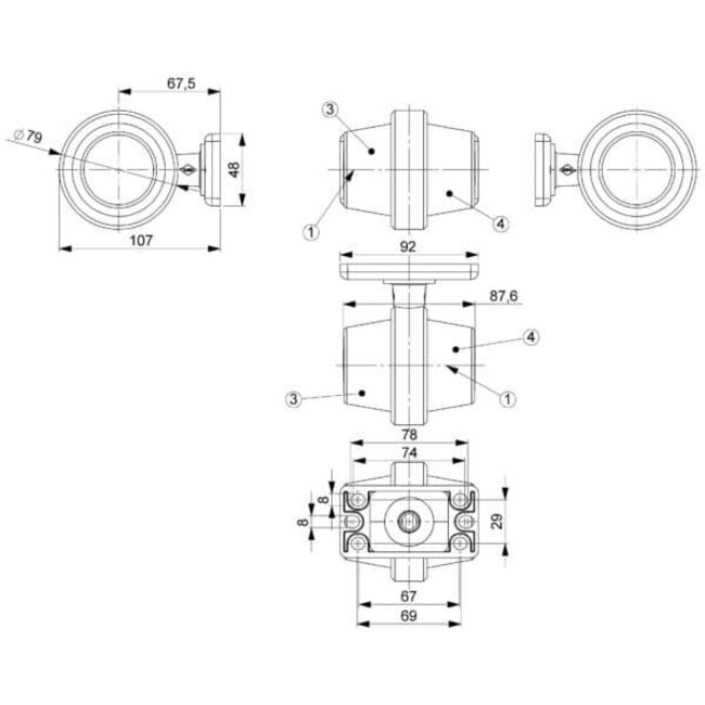 Tralert LED Pendelleuchte dunkel, kurzer Stiel, 12-24V, 50cm Kabel