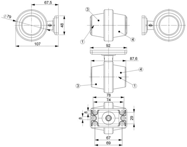 Tralert LED Swedish wide beam lamp | short stem | matte lens | 12-24v
