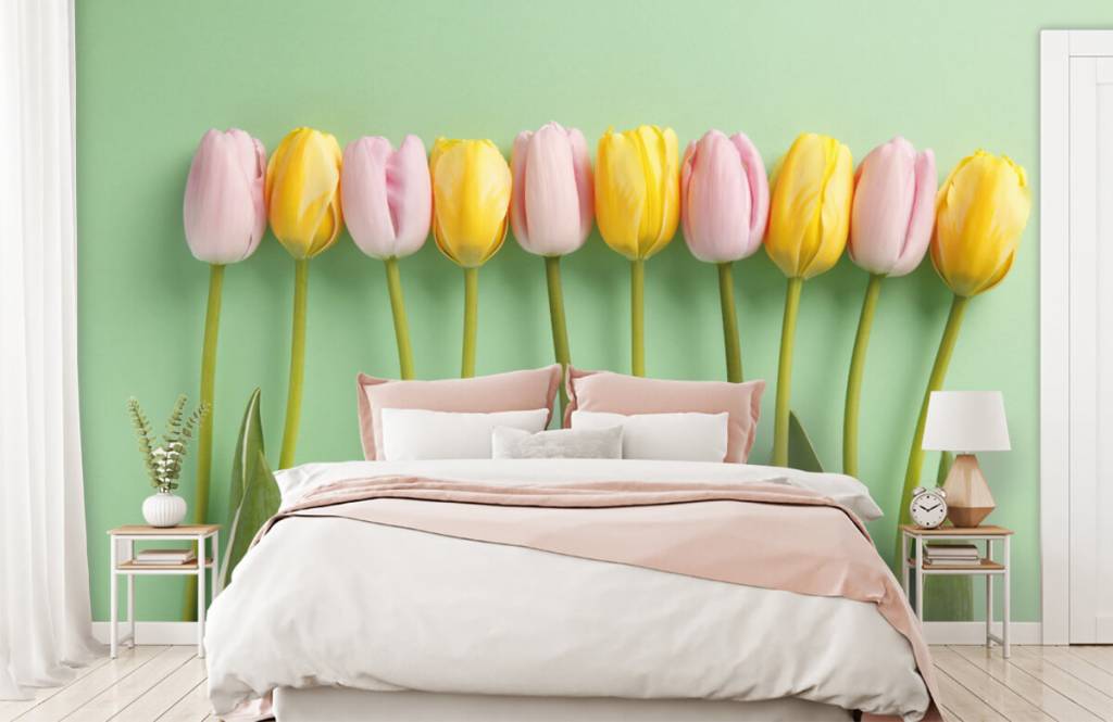 Tulpen Op Mintgroene Achtergrond huismerk kopen in de aanbieding