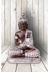 Boeddha Thais beeld zittend bruin zilver 14 cm
