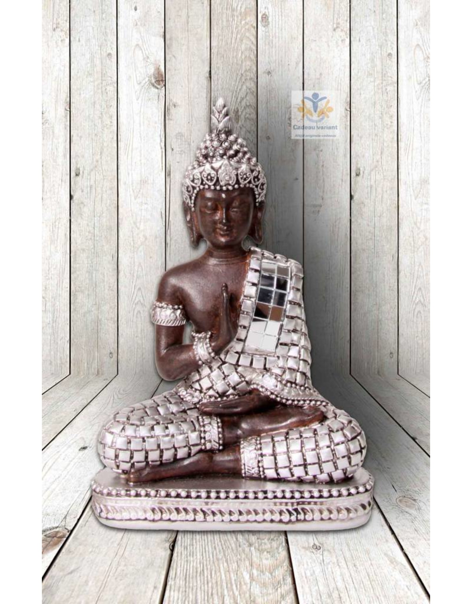 Boeddha Thais beeld zittend bruin zilver 14 cm