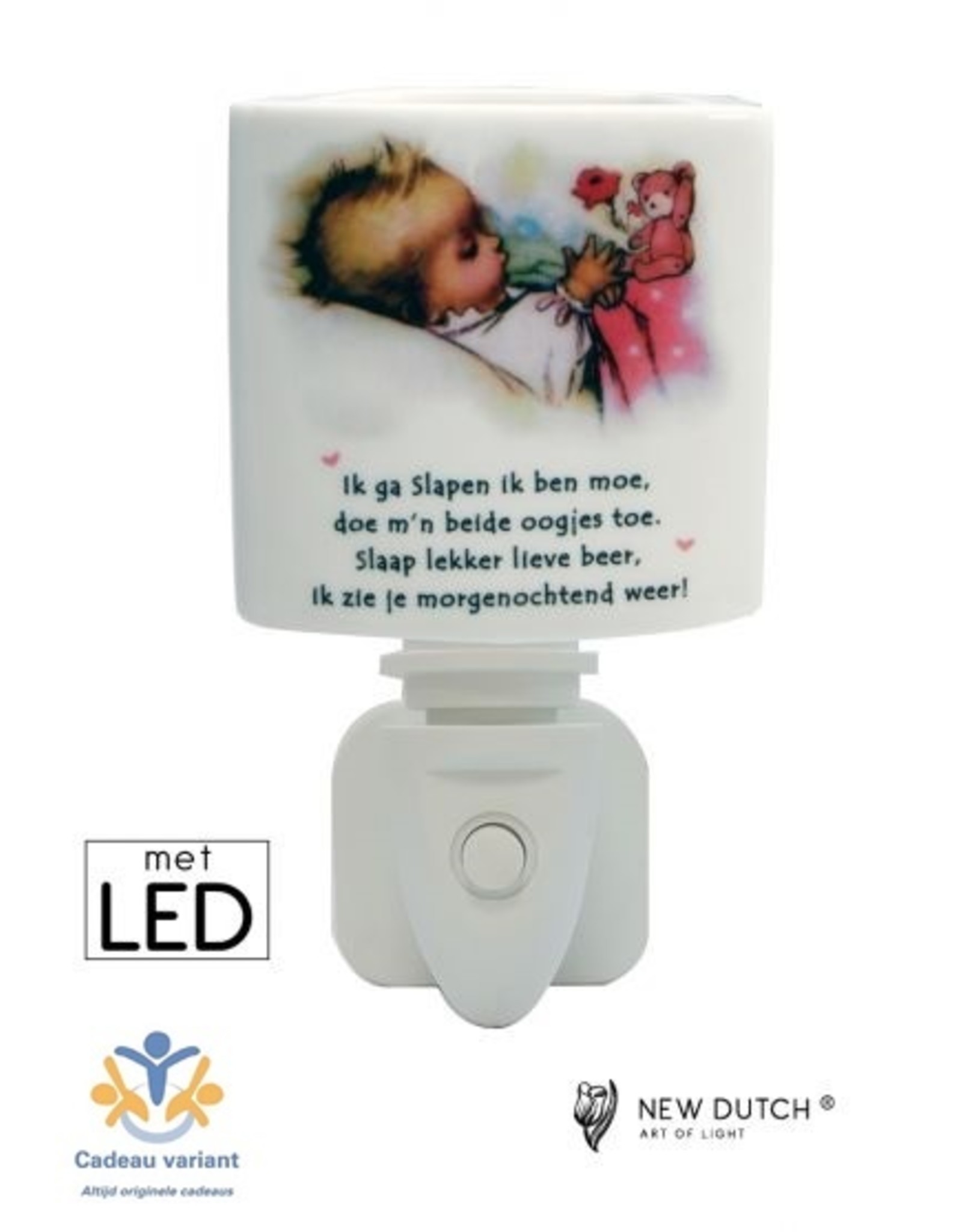 New Dutch Stekkerlamp  baby en beer roze LED