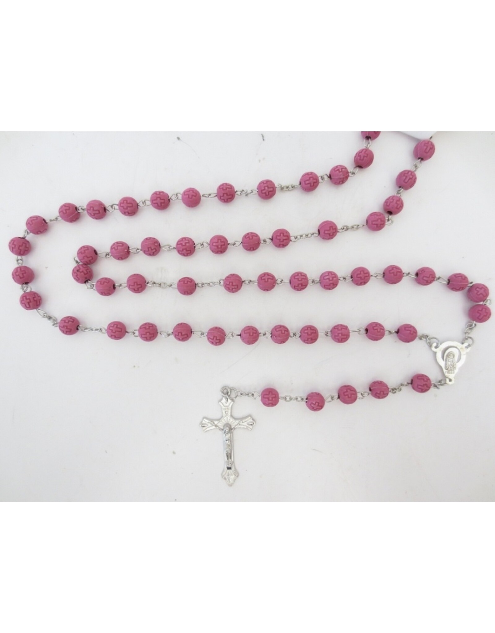 Rozenkrans roze met kruis kralen