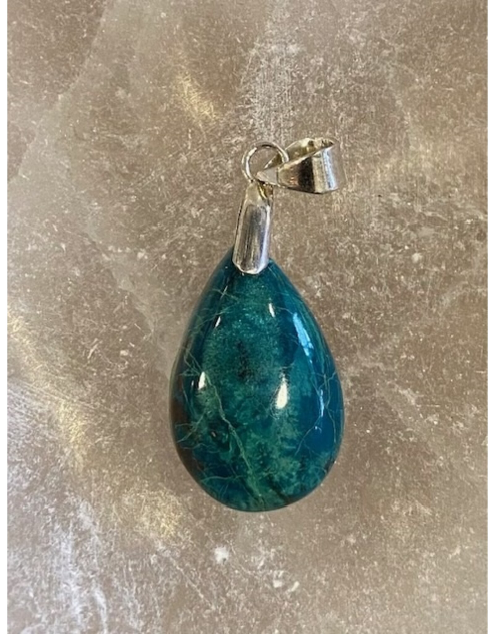 Chrysocolla edelsteen hanger zilver oog