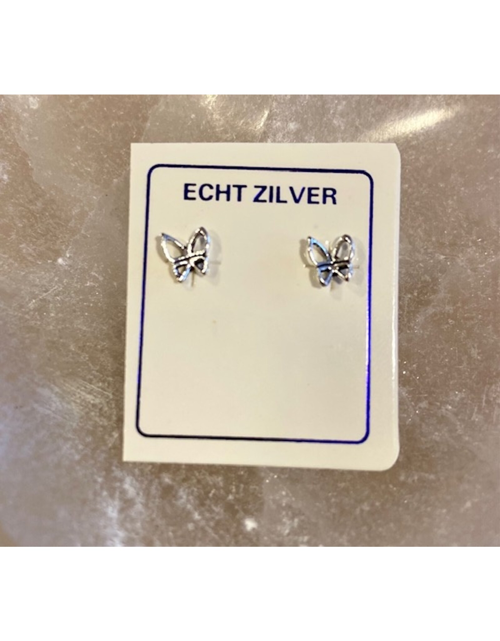 Vlinder oorbel zilver (oorsteker) klein