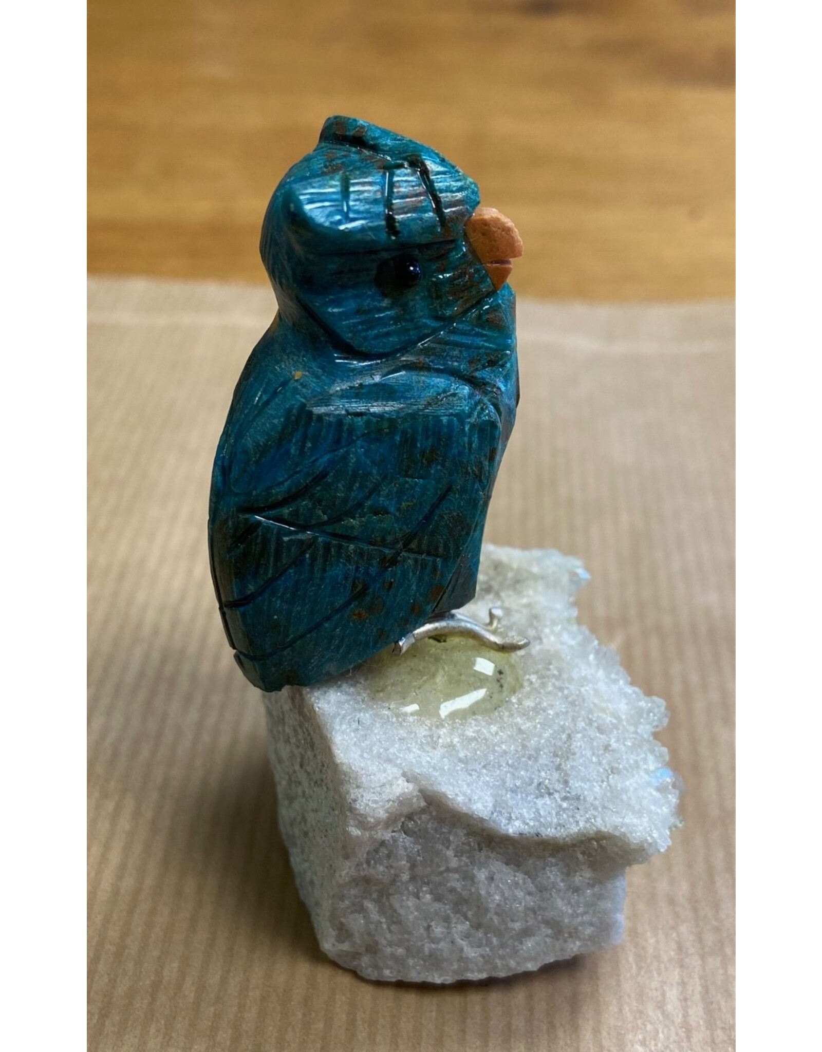 Chrysocolla uil op kwarts edelsteen