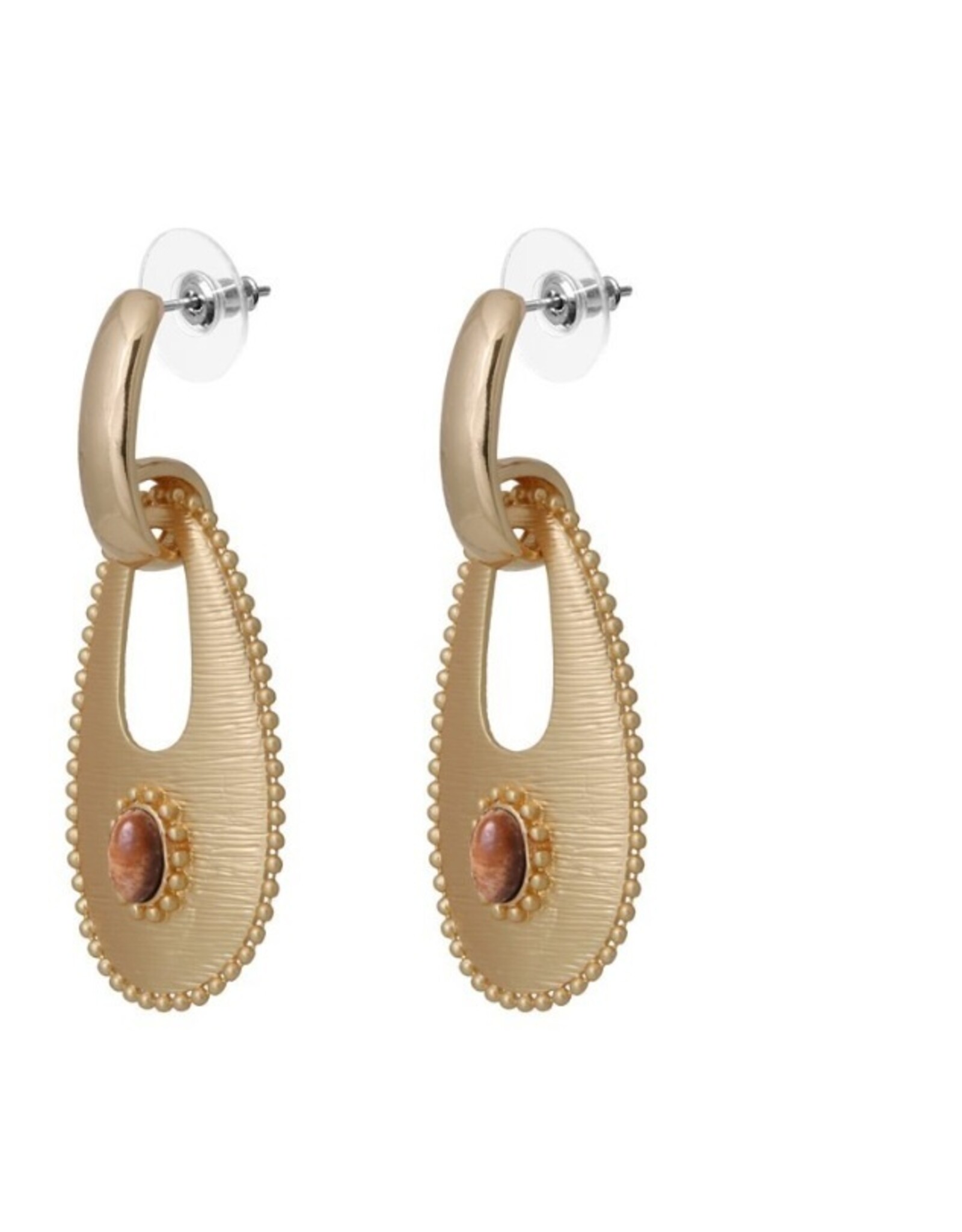 Biba bijouterie Oorbellen goud met natuursteen bruin