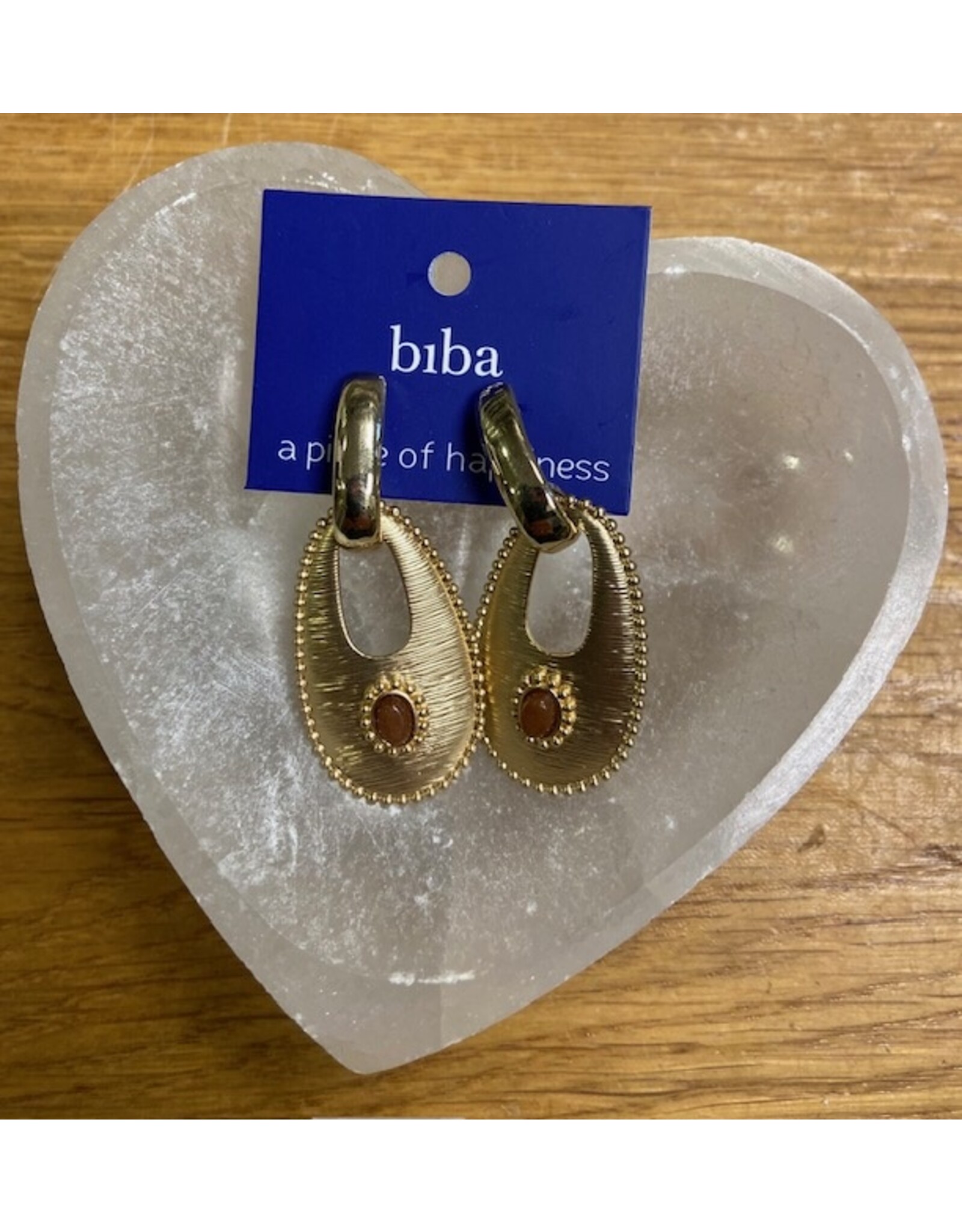 Biba bijouterie Oorbellen goud met natuursteen bruin