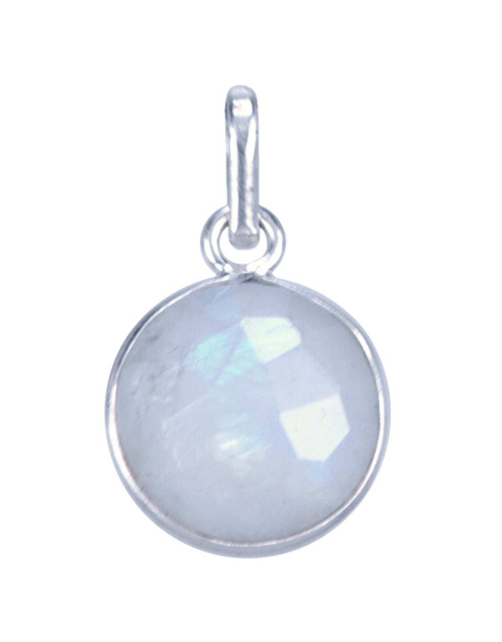 Maansteen regenboog zilver hanger rond