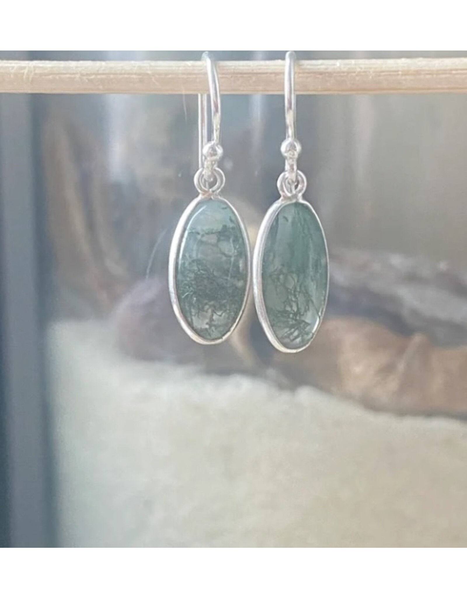 Agaat mos oorbellen zilver (Mosagaat)