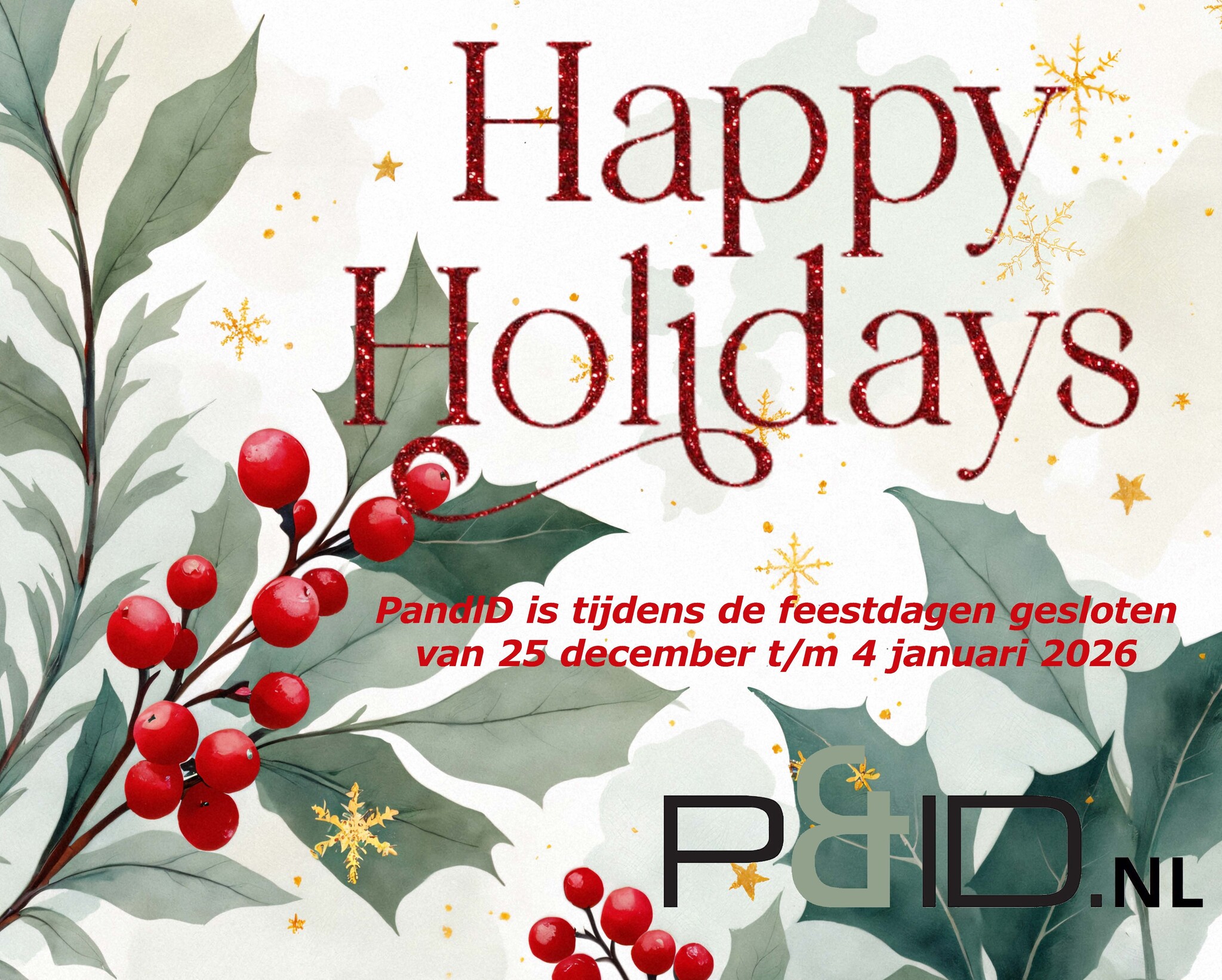 Kerstvakantie gesloten van 25 december t/m 4 januari 2026