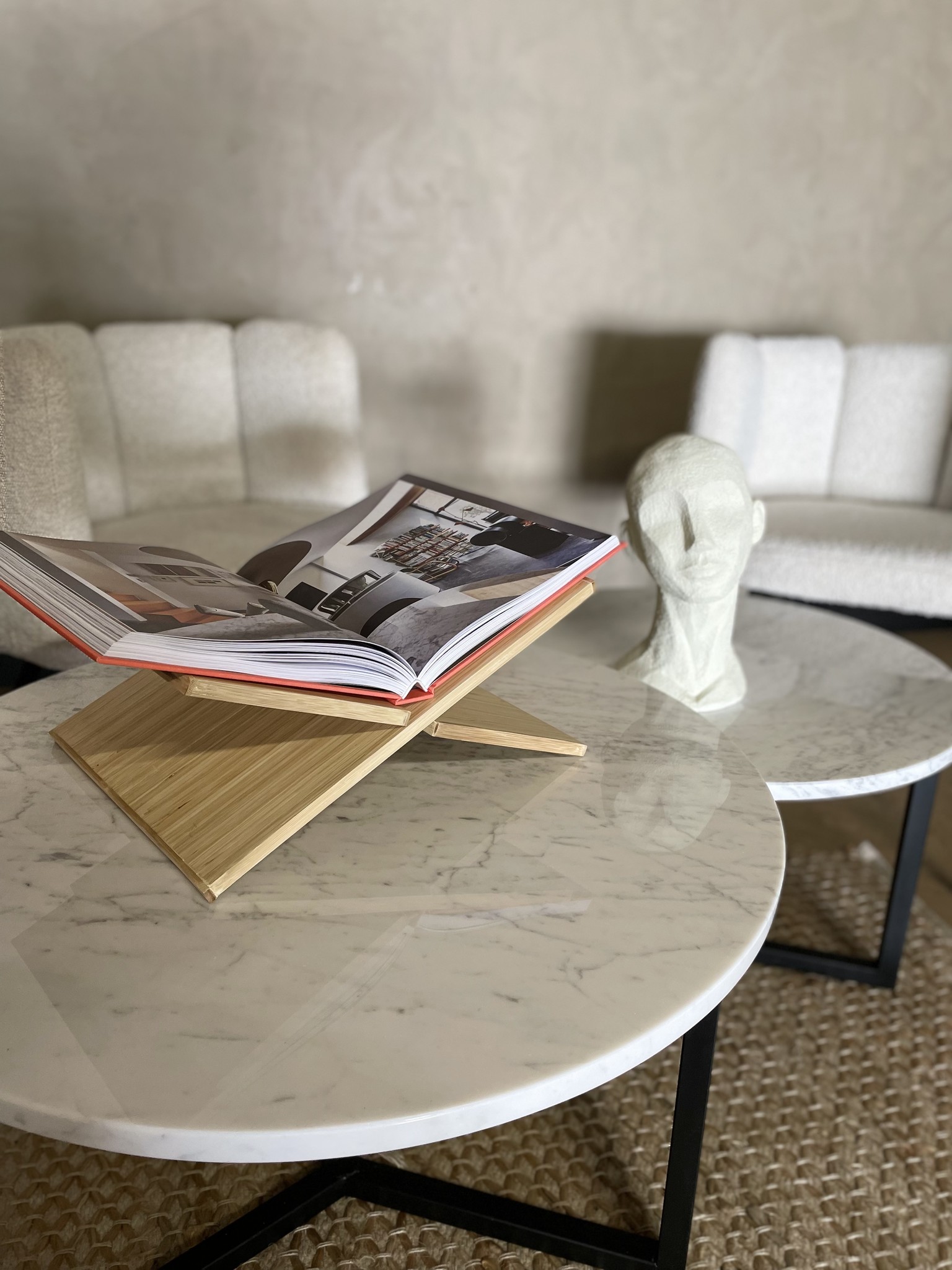 Marmeren salontafel set rond - Carrara Robuust Interieur