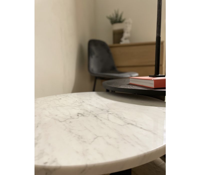 Salontafel set marmer/zwart eiken rond - Carrara