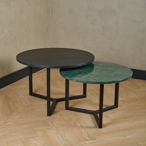 Salontafel set marmer/eiken rond - Indian Green 