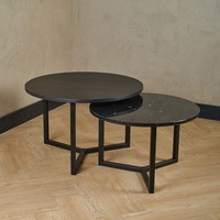 Salontafel set marmer/zwart eiken rond - Nero Marquina