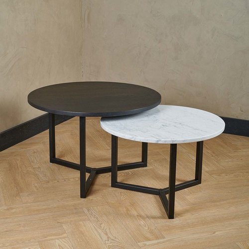 Salontafel set marmer/eiken rond - Carrara 