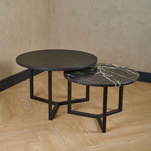 Salontafel set kwartsiet/eiken  rond - Belvédère 