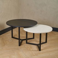 Salontafel set marmer/zwart eiken rond - Crema Marfil