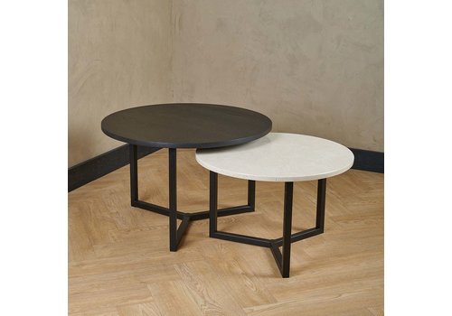 Robuust Interieur Salontafel set marmer/eiken rond - Crema Marfil