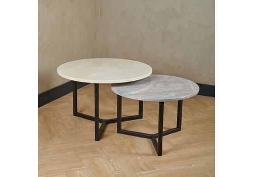 Robuust Interieur Marmeren salontafel set rond - Crema Marfil en Fior Di Bosco