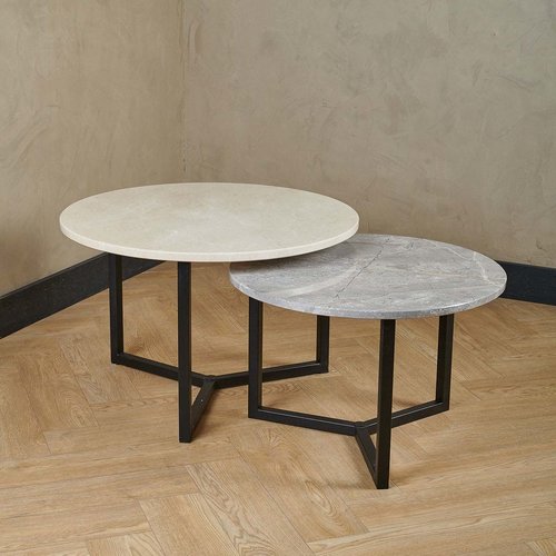 Marmeren salontafel set rond - Crema Marfil en Fior Di Bosco 