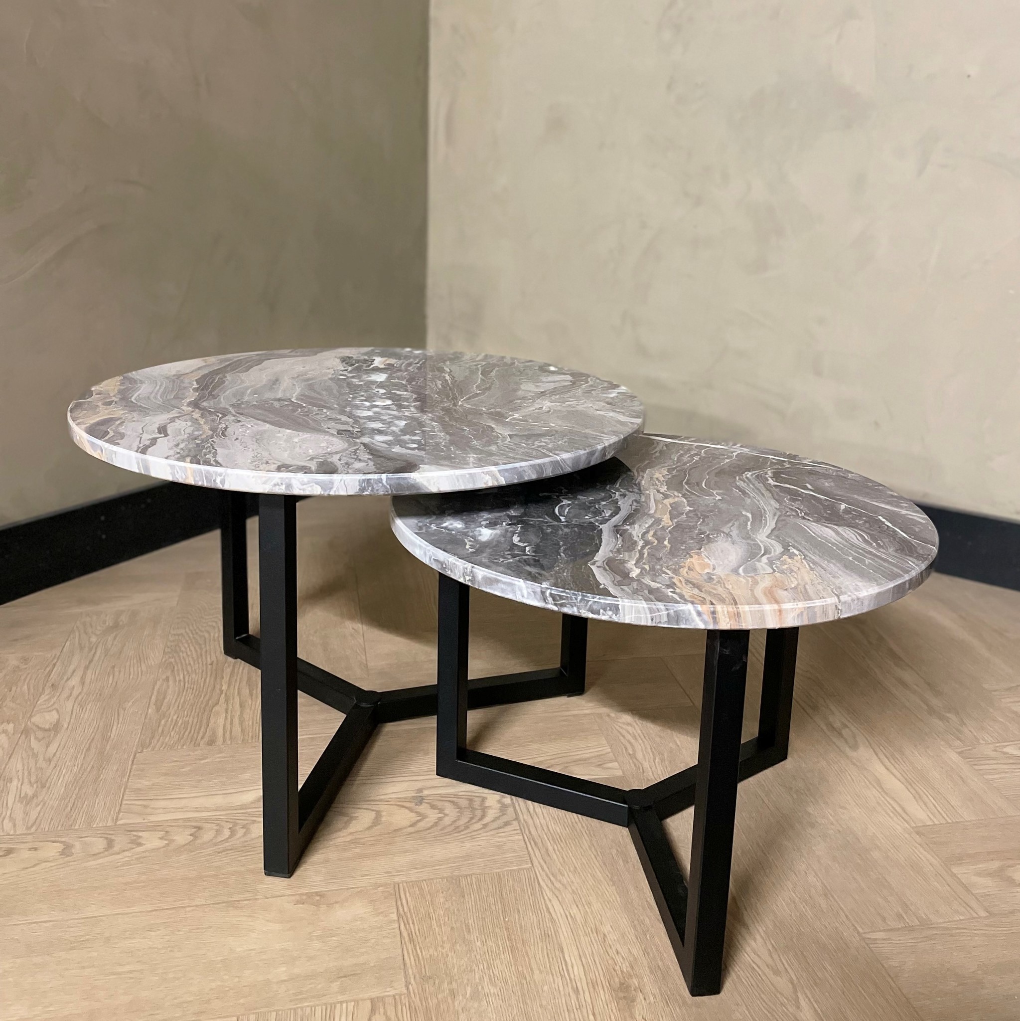 Denemarken Matron hefboom Marmeren salontafel set rond - Orobico Grigio - Robuust Interieur