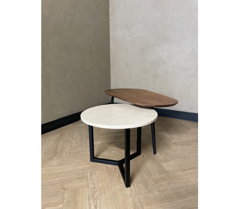 Salontafel set Vidar - notenhout en marmer Crema Marfil