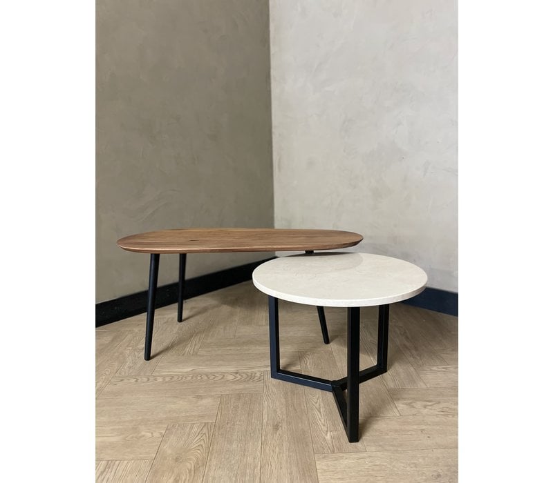 Salontafel set Vidar - notenhout en marmer Crema Marfil