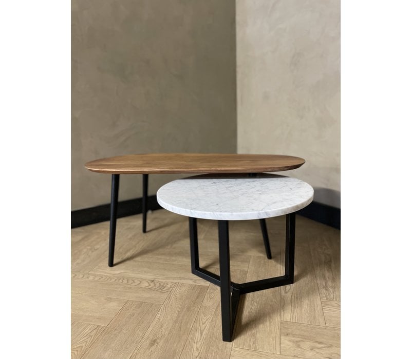 Salontafel set Vidar - notenhout en marmer Carrara