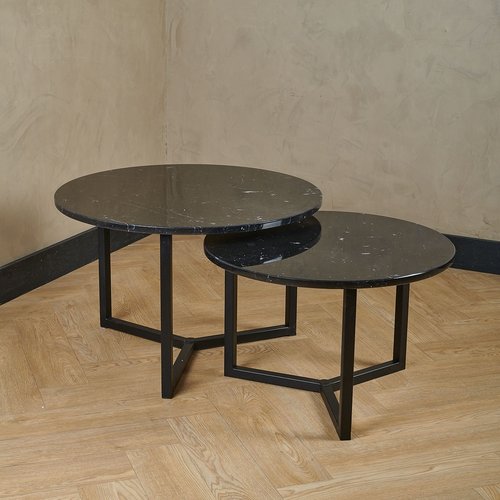 Marmeren salontafel set rond - Nero Marquina 