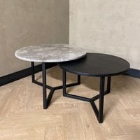 Salontafel set marmer/zwart eiken rond - diverse kleuren