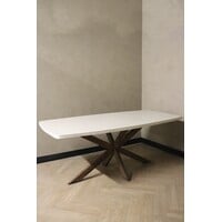 Deens ovale eettafel Betonlook met  eiken spinpoot