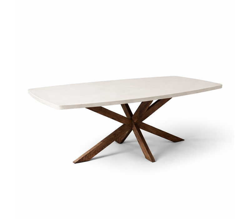 Deens ovale eettafel Betonlook met  eiken spinpoot