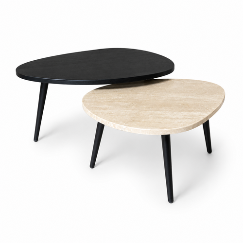 Salontafel set eiken/marmer organisch - Travertin 