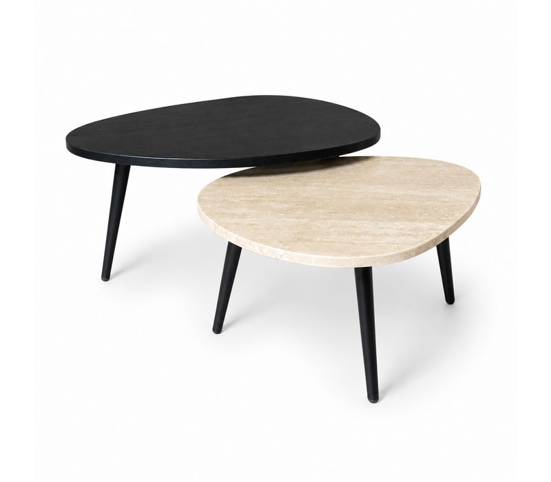 Salontafel set eiken/marmer organisch - Travertin