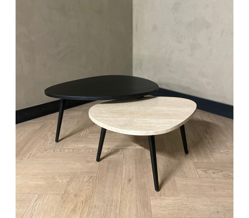 Salontafel set eiken/marmer organisch - Travertin