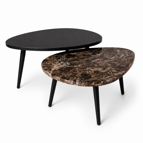 Salontafel set eiken/marmer organisch - Emperador 