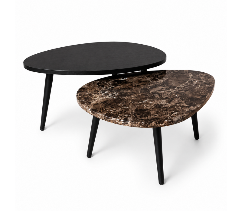 Salontafel set eiken/marmer organisch - Emperador