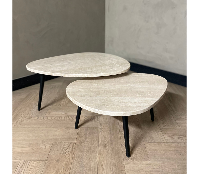 Organisch salontafel set - Travertin