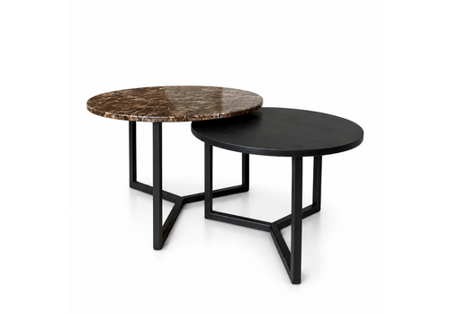 Robuust Interieur Salontafel set marmer/eiken rond - diverse kleuren