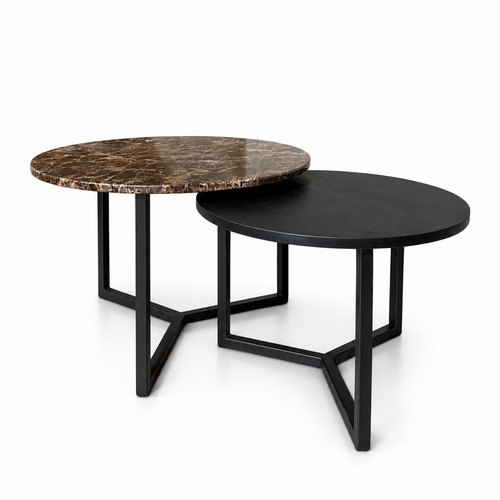 Salontafel set marmer/eiken rond - diverse kleuren 