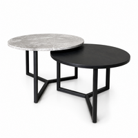 Salontafel set marmer/zwart eiken rond - diverse kleuren