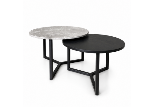 Robuust Interieur Salontafel set marmer/eiken rond - diverse kleuren