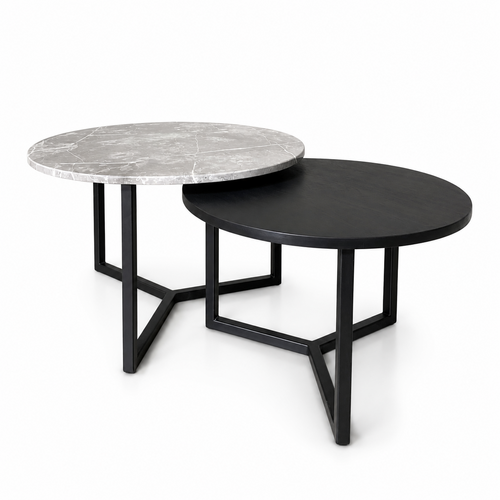 Salontafel set marmer/eiken rond - diverse kleuren 