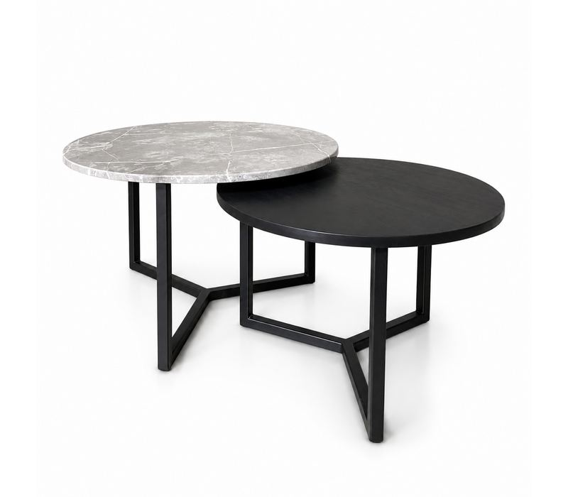 Salontafel set marmer/zwart eiken rond - diverse kleuren