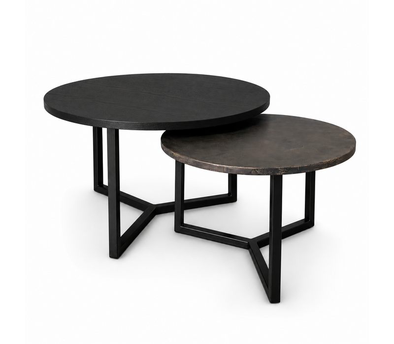 Salontafel set Elin - zwart eiken en goud structuur
