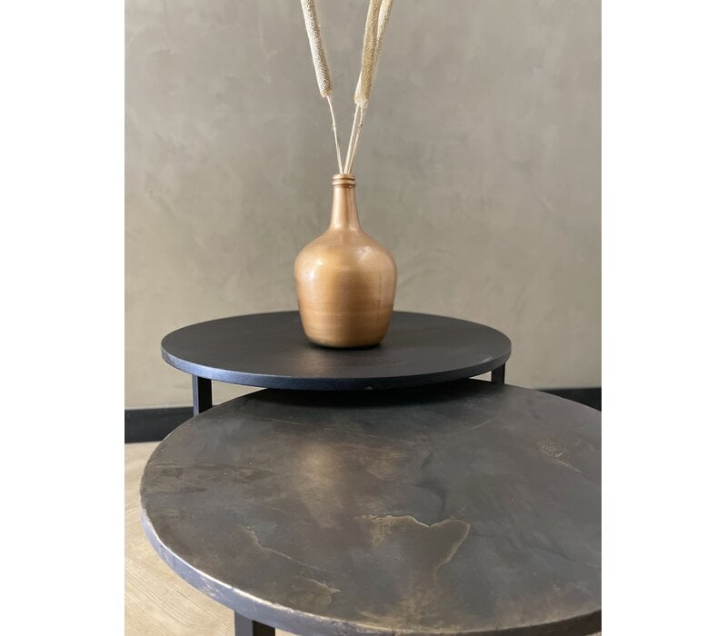 Salontafel set Elin - zwart eiken en goud structuur
