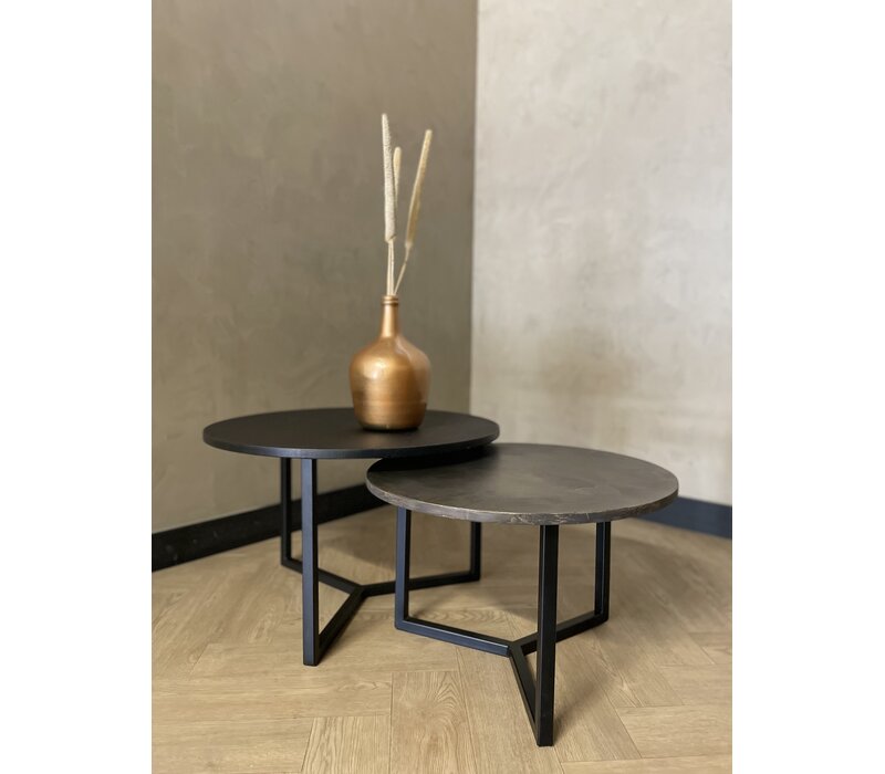 Salontafel set Elin - zwart eiken en goud structuur