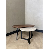 Organisch salontafel set Ylva - notenhout en marmer Travertin
