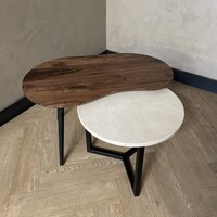 Organisch salontafel set Ylva - notenhout en marmer Crema Marfil